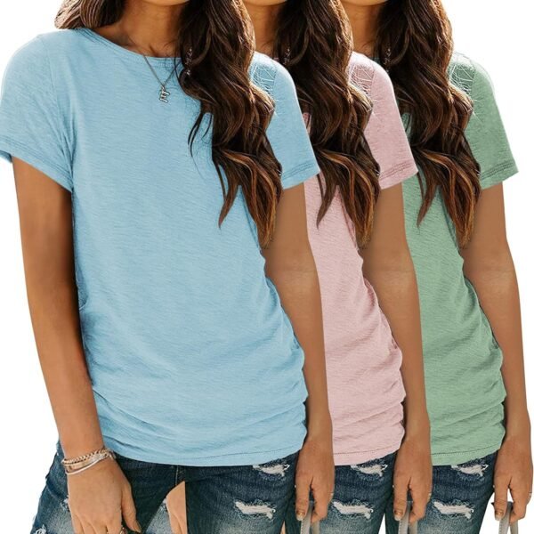 Womens 3 Pack T Shirts Basic Short Sleeve Tees Crewneck Fashion Tops Loose Fit Lightweight Casual Summer Clothes 2024