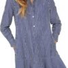 Women's Tunic Mini Shirt Dress Cotton Long Sleeve Ruffle Hem Dress Button Up Shift Chambray Dresses