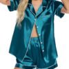 Womens Silk Satin Pajamas Set Button Down Pj Sets Short Sleeve Sleepwear Set S-XXl