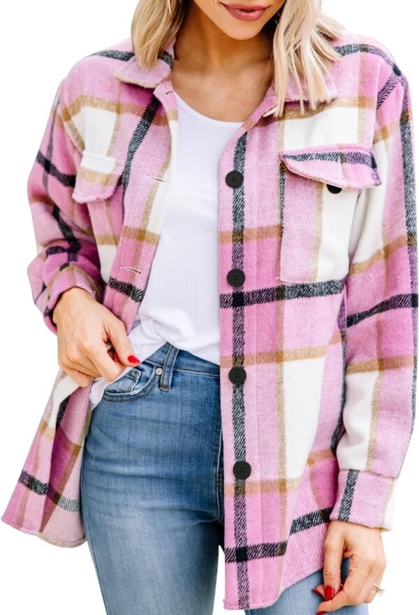 Trendy Queen Womens Flannel Shacket Jacket Casual Plaid Button Down Long Sleeve Shirt Fall Clothes Outfits