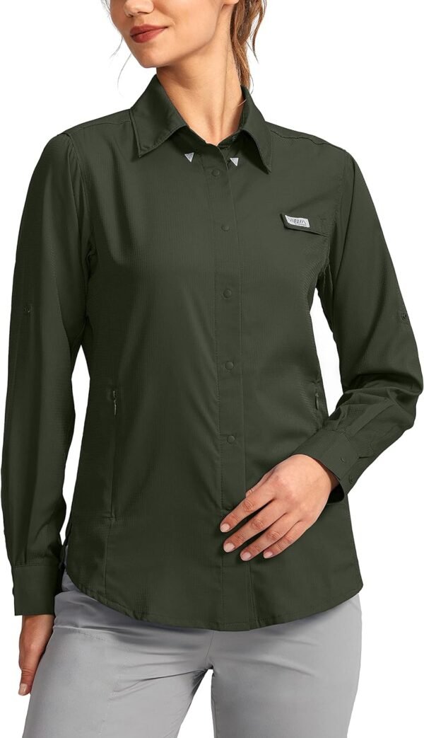 Womens Sun Protection Fishing Shirt with Zipper Pockets Lightweight SPF Long Sleeve Shirts for Hiking Safari