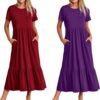 Womens Summer Dresses Casual Short Sleeve Crewneck Swing Dress Casual Tiered t Shirt Dress with Pockets 2024 Trendy Outfits
