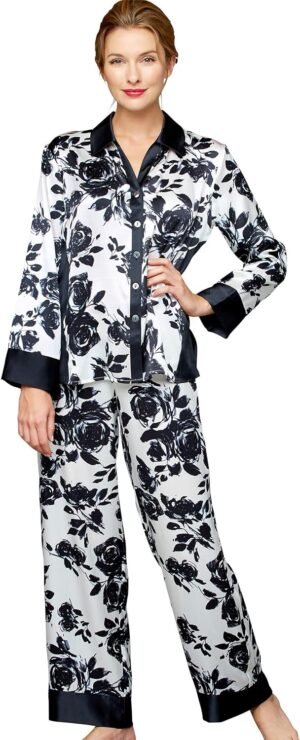 Women's 100% Silk Pajama, Jewel Garden Floral Print, Flattering Fit, Sleepwear, Lingerie