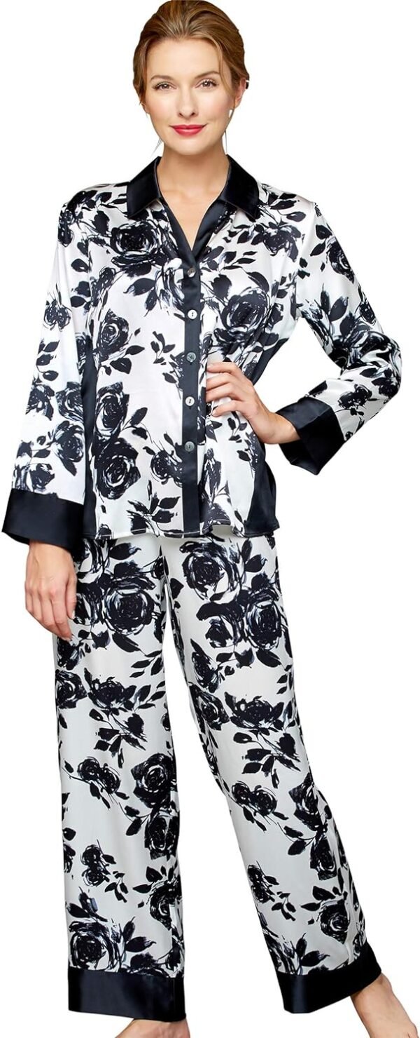 Women's 100% Silk Pajama, Jewel Garden Floral Print, Flattering Fit, Sleepwear, Lingerie
