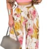 2 Piece Outfits for Women Casual Wide Leg Pants Set Outfits Sexy Front Crop Tops High Waist Jumpsuits Set