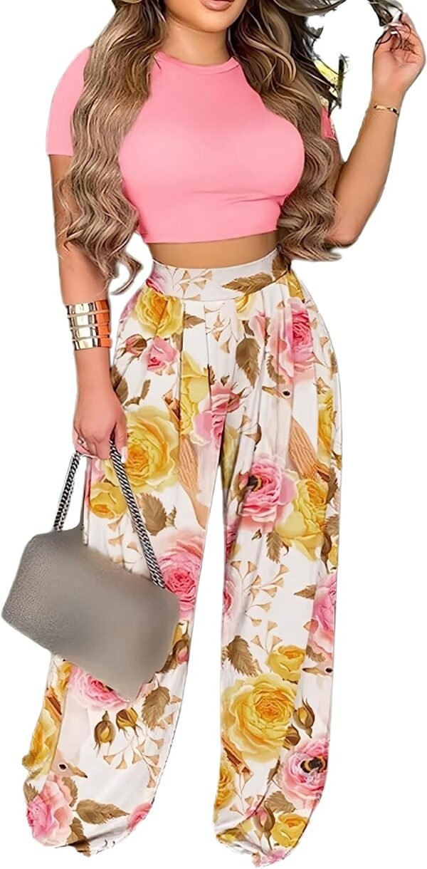 2 Piece Outfits for Women Casual Wide Leg Pants Set Outfits Sexy Front Crop Tops High Waist Jumpsuits Set