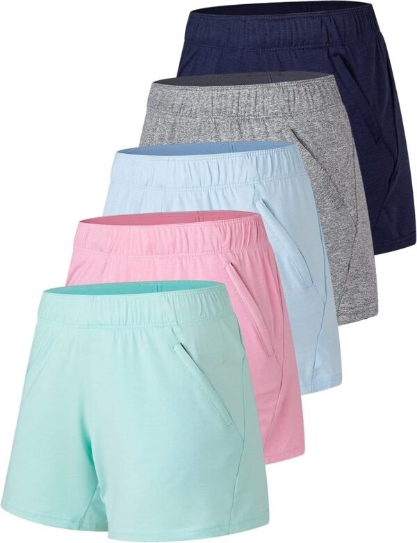 81WjWZ81o-L._AC_SL1500.jpg 5 Pack: Womens Workout Gym Shorts Casual Lounge Set, Ladies Active Athletic Apparel with Zipper Pockets