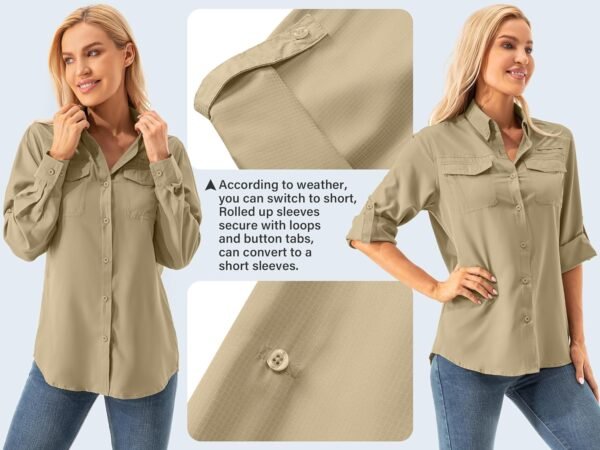 Womens UPF 50+ UV Sun Protection Safari Shirts Long Sleeve Outdoor Cool Quick Dry Fishing Hiking Gardening Shirts