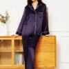 Women's Satin Pajamas Set Long Sleeve Button Down Shirt With Long Pant Sleepwear