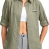 Womens Sun Protection Fishing Shirt with Zipper Pockets Lightweight SPF Long Sleeve Shirts for Hiking Safari