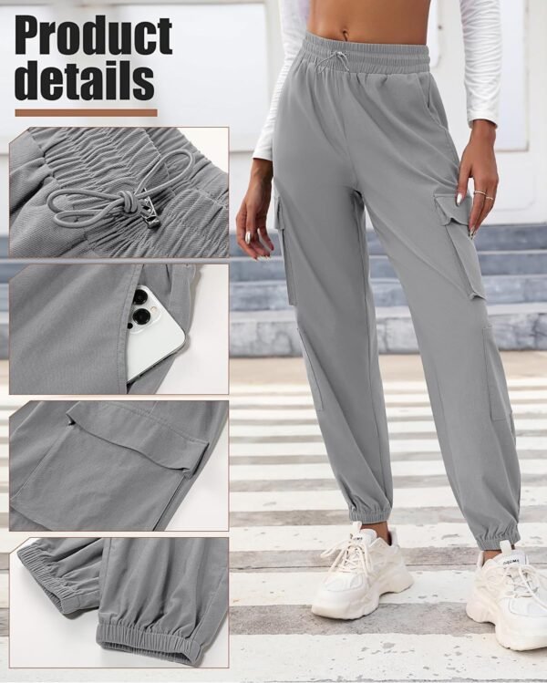 2 Pcs Women's Cargo Pants High Waisted Hiking Joggers Pants with Pockets Elastic Waist Casual Travel Pants