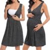 Womens Maternity Set Nursing Nightgown and Robe Set 3 in 1 Labor Delivery Nursing Gown Breastfeeding Robe Set