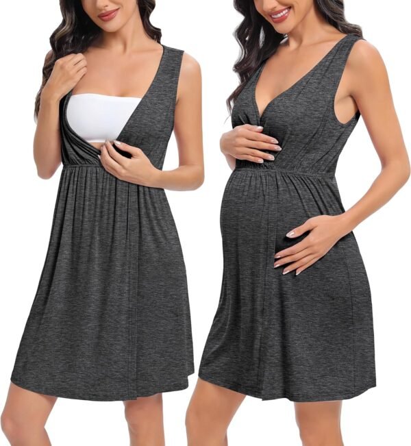 Womens Maternity Set Nursing Nightgown and Robe Set 3 in 1 Labor Delivery Nursing Gown Breastfeeding Robe Set