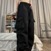 Women Cargo Pants Trendy Parachute Pants Elastic Waist Hiking Pants Lightweight Waterproof Baggy Joggers with Pockets