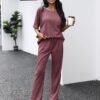 Womens Pajama Sets Waffle Knit Short Sleeve Shirt with Long Pajama Pants Soft Sleepwear Pj Lounge Sets