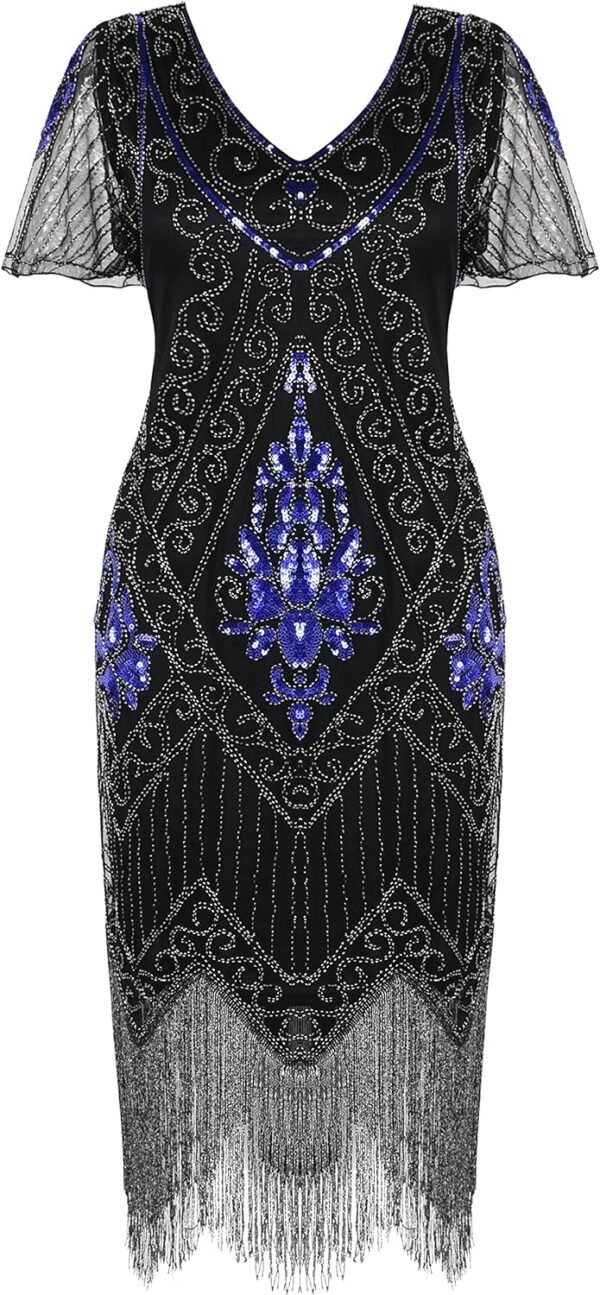 Women's 1920s Dress Sequin Art Deco Flapper Dress with Sleeve