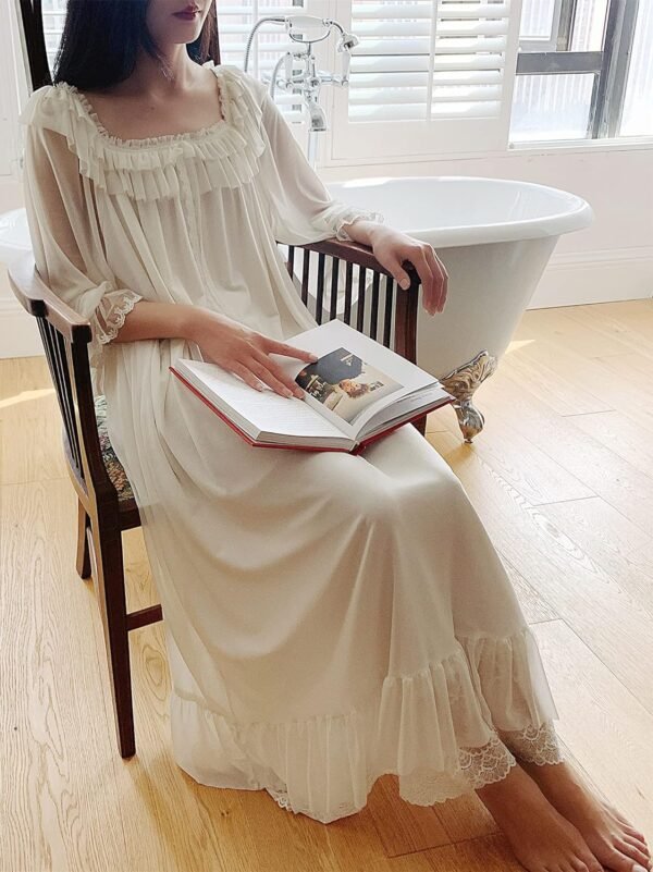 Women's Lace  Nightgown Long Sleeve Sleepwear Nightdress