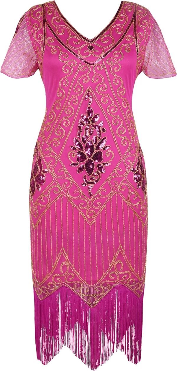 Women's 1920s Dress Sequin Art Deco Flapper Dress with Sleeve