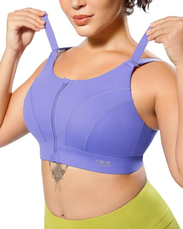 Adjustable High Impact Sports Bras for Women Zip Front Full Coverage and Lift Padded Compression Tops