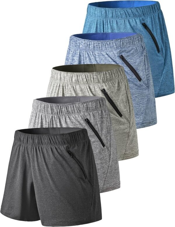 91uzQTcF5RL._AC_SL1500.jpg 5 Pack: Womens Workout Gym Shorts Casual Lounge Set, Ladies Active Athletic Apparel with Zipper Pockets