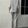Elegant Solid Color Pants Set, Single Breasted Lapel Balzer & High Waist Straight Leg Pants, Women's Clothing