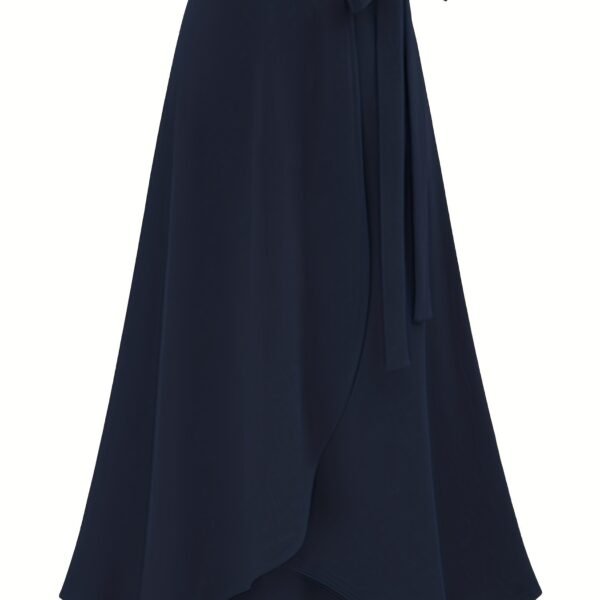 Solid Ruffle Hem Skirts, Elegant High Waist Tied Midi Skirts, Women's Clothing