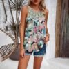 2024 Spring/Summer Casual Sleeveless Round-Neck Floral Print Blouse