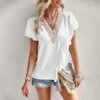 Short-Sleeve V-Neck Ruffle Blouse – 2023 Summer Elegant Office Wear