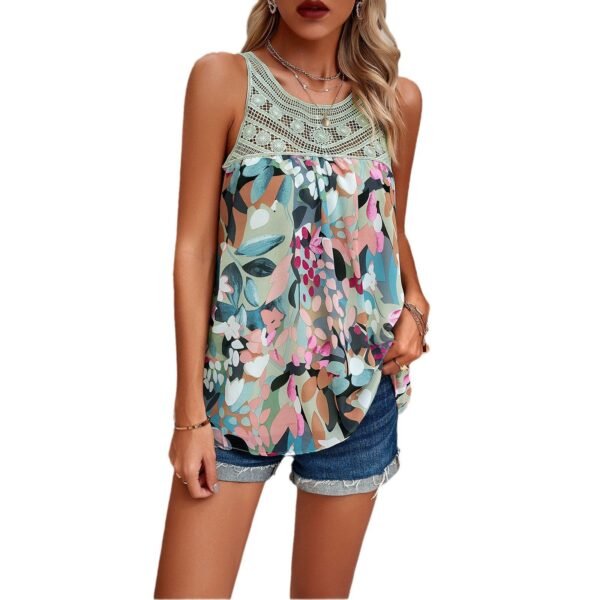 2024 Spring/Summer Casual Sleeveless Round-Neck Floral Print Blouse