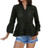 Spring/Summer Women’s Casual Vacation Style Solid Color Hollow-Out V-Neck 3/4 Sleeve Shirt