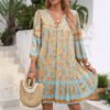 Spring/Summer Bohemian Vacation Rayon Floral Print V-Neck Dress for Women
