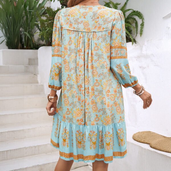 Spring/Summer Bohemian Vacation Rayon Floral Print V-Neck Dress for Women