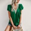 Short-Sleeve V-Neck Ruffle Blouse – 2023 Summer Elegant Office Wear