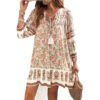 Spring/Summer Bohemian Vacation Rayon Floral Print V-Neck Dress for Women