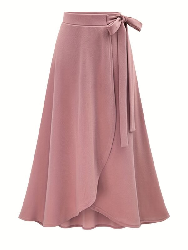 Solid Ruffle Hem Skirts, Elegant High Waist Tied Midi Skirts, Women's Clothing