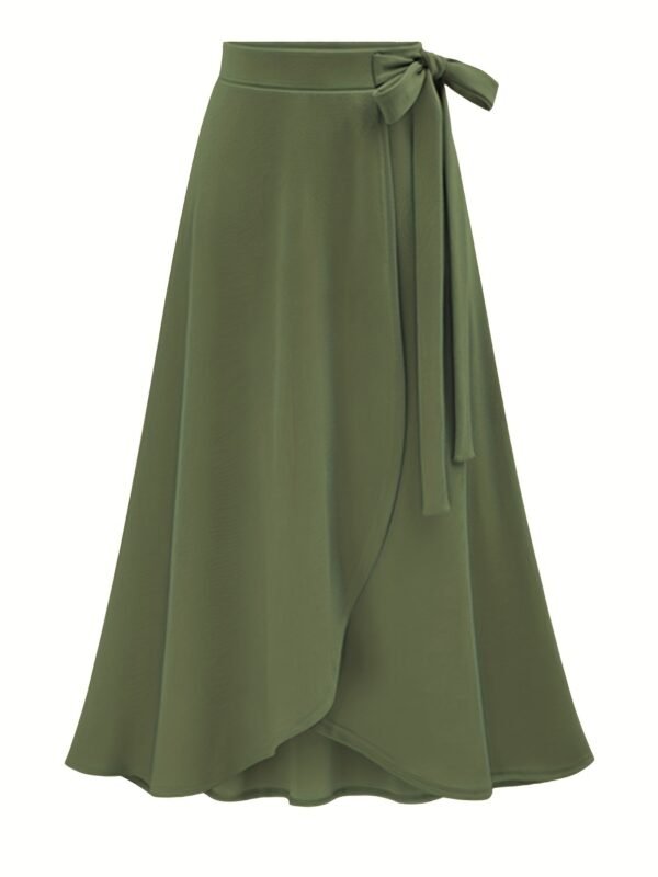 Solid Ruffle Hem Skirts, Elegant High Waist Tied Midi Skirts, Women's Clothing