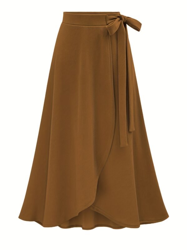 Solid Ruffle Hem Skirts, Elegant High Waist Tied Midi Skirts, Women's Clothing