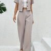 Solid Color Botton Two Piece Blazer Set, Elegant Lapel Long Sleeve Blazer ＆ Pants For Office & Work, Women's Clothing